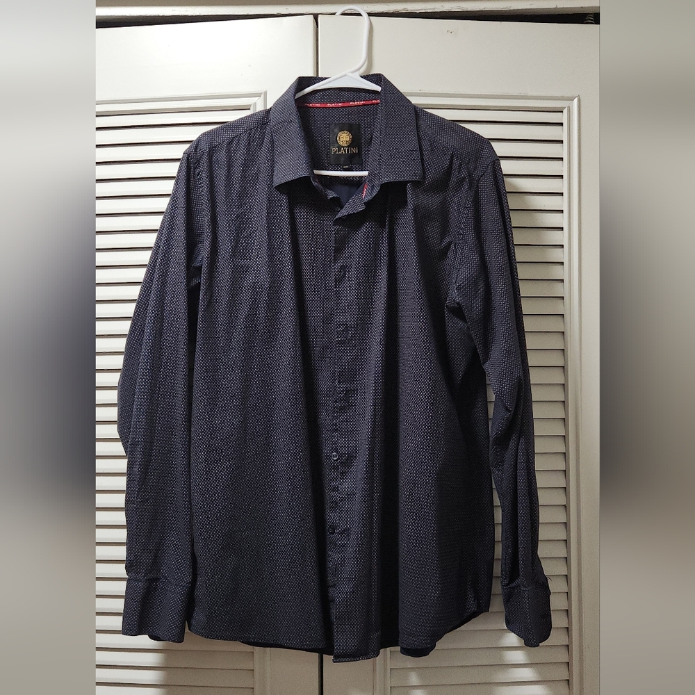 Men Dress Shirt Long sleeve Platini Navy Blue.
